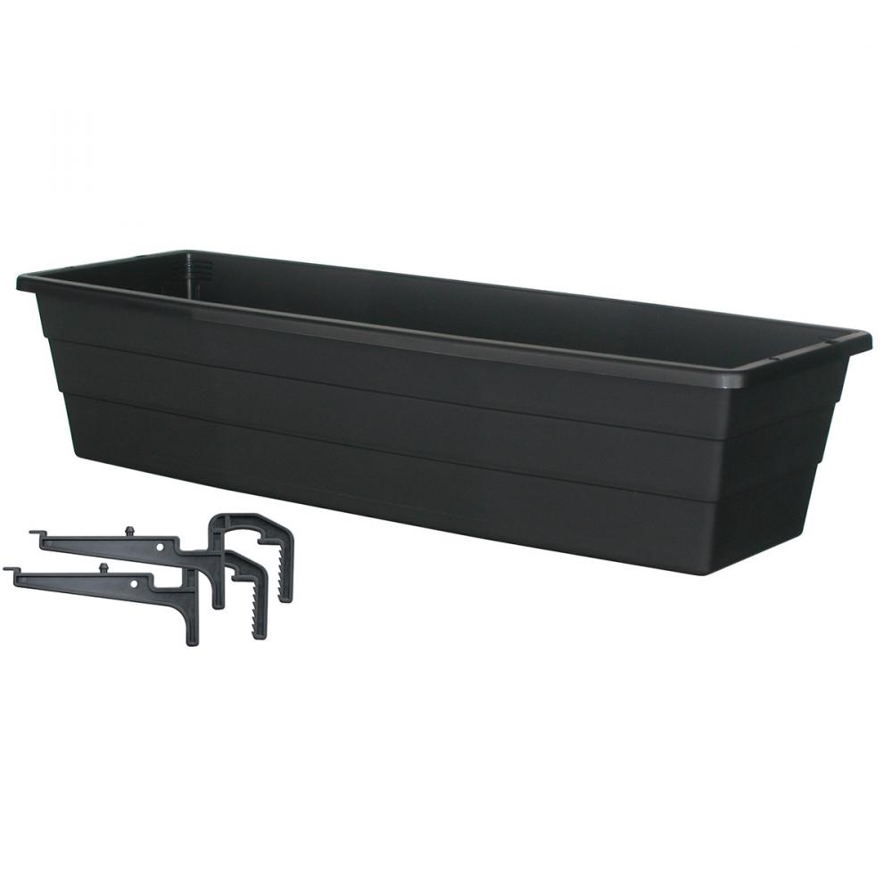 Futura Window Box Planter Plastic With  Brackets 18x6.75x4.5in Black
