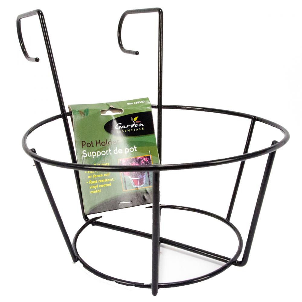 Wire Deck Mount Planter Pot Holder with Hooks 8in Black
