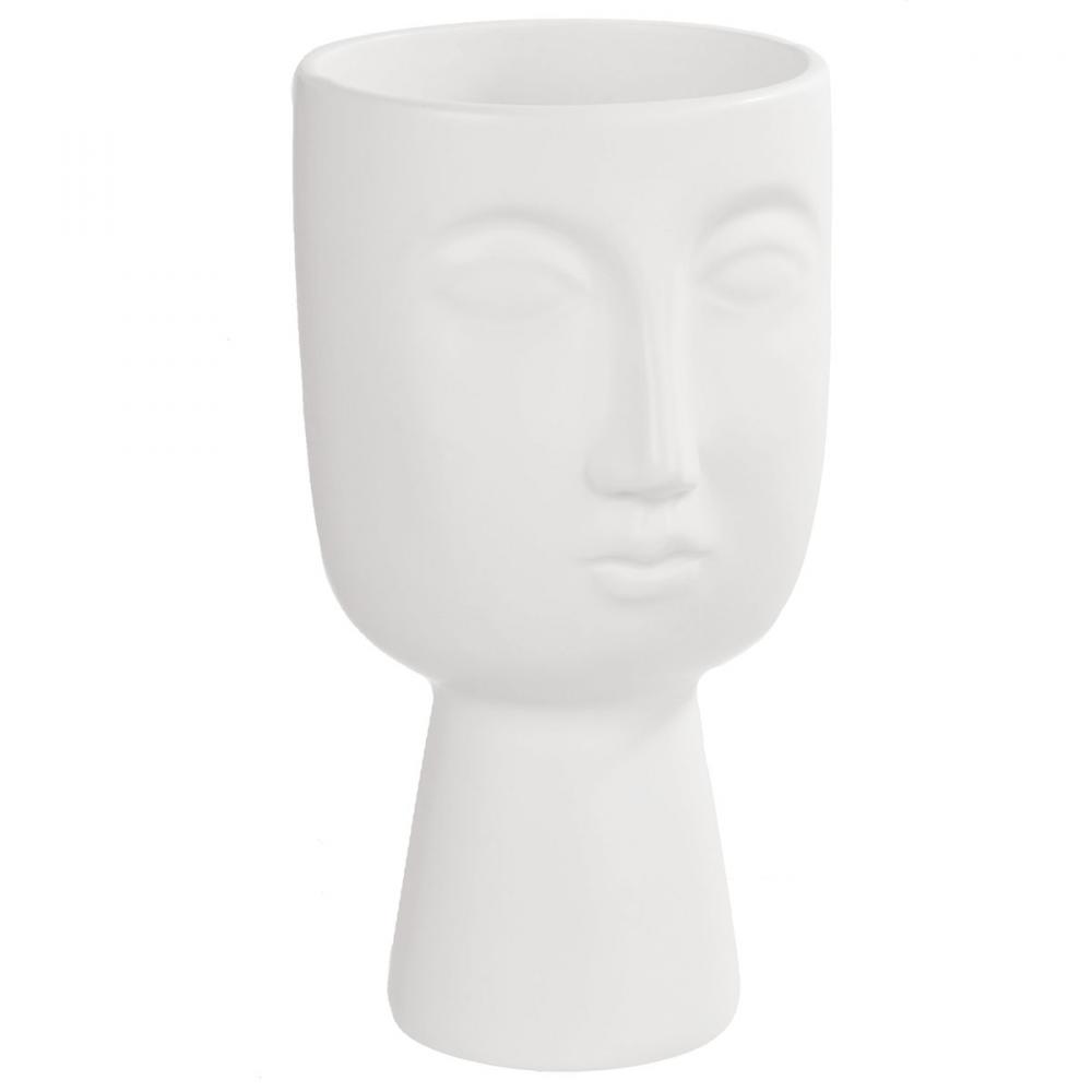 Ceramic Face Planter Footed 5.25 x 4.5 x 8.75in Matte White