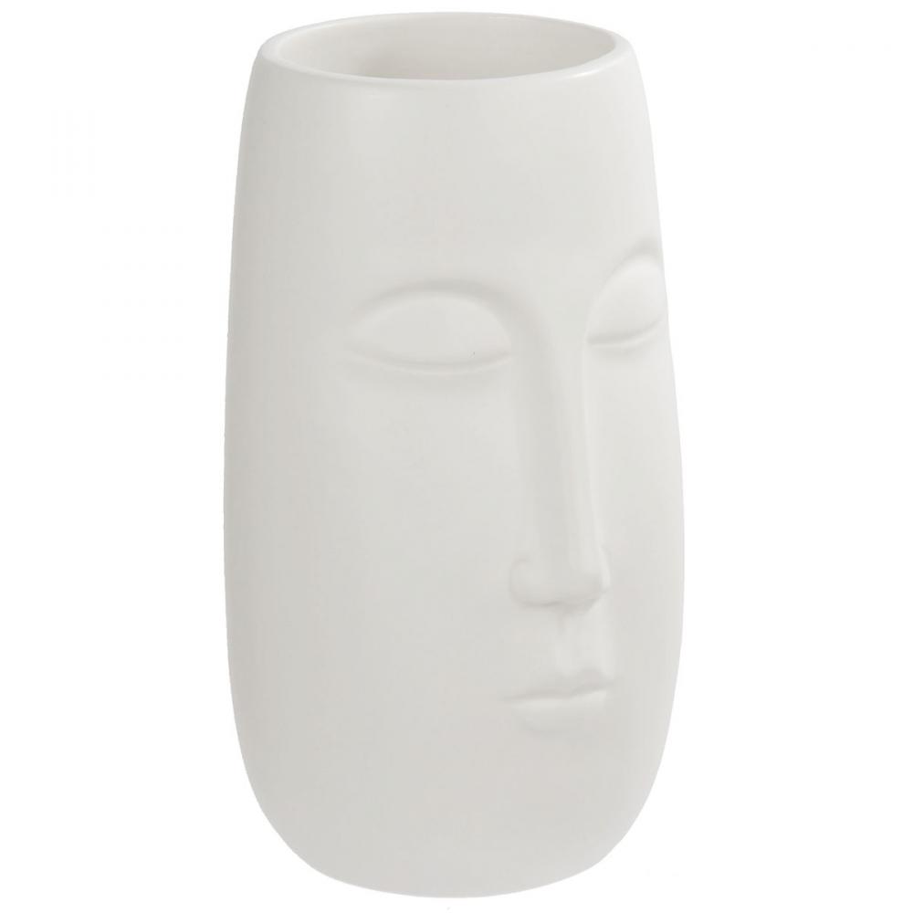 Ceramic Face Planter Tall 5 x 4.5x8in Matte White