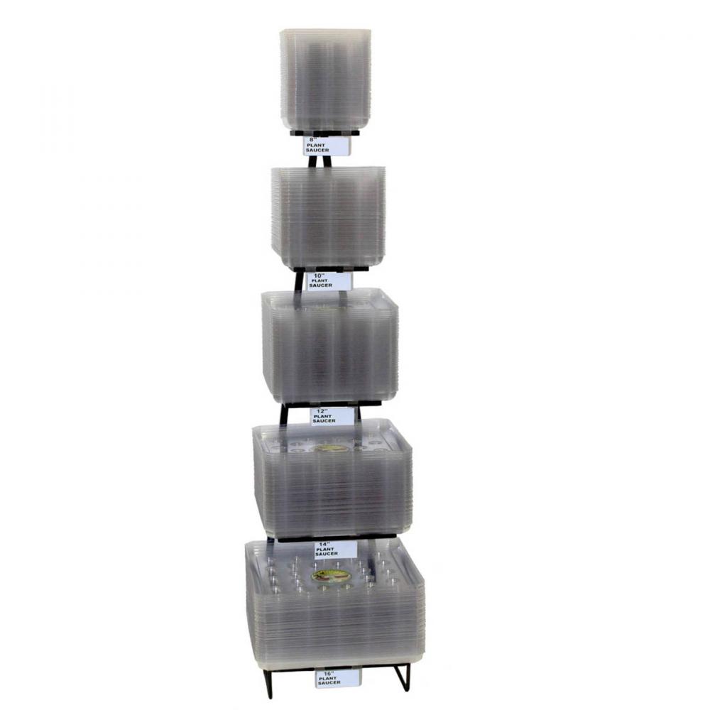 250PC Display with Wire Rack Clear Square Heavy Footed Plant Saucer 8in-16in