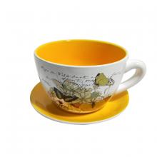 Toolway 184197 - Tea Cup Planter & Saucer Butterflies Yellow 10in