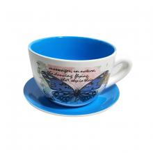 Toolway 184200 - Tea Cup Planter & Saucer Large Butterfly Blue 10in