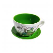 Toolway 184202 - Tea Cup Planter & Saucer Cactus Garden Green 9in