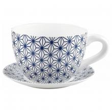 Toolway 184215 - Tea Cup Planter & Saucer Blue Stars 7.5in (19cm)