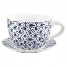 Toolway 184217 - Tea Cup Planter & Saucer Blue Stars 10in (25.4cm)