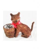 Toolway 184597 - Rattan Cat Planter With Basket 13.8x7.9x17.7in - Basket size 7.5x6.8x6.3in