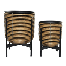 Toolway 184624 - 2Pc Jolie Polyrattan Footed Round Planter Set Light Brown