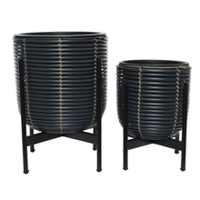 Toolway 184625 - 2Pc Jolie Polyrattan Footed Round Planter Set Anthracite