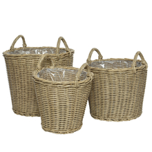 Toolway 184639 - 3Pc Camille Polyrattan Round Planter Basket Set With Handles Natural