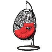 Toolway 88027091 - Outdoor Wicker Hanging Basket Chair with Red Cushions