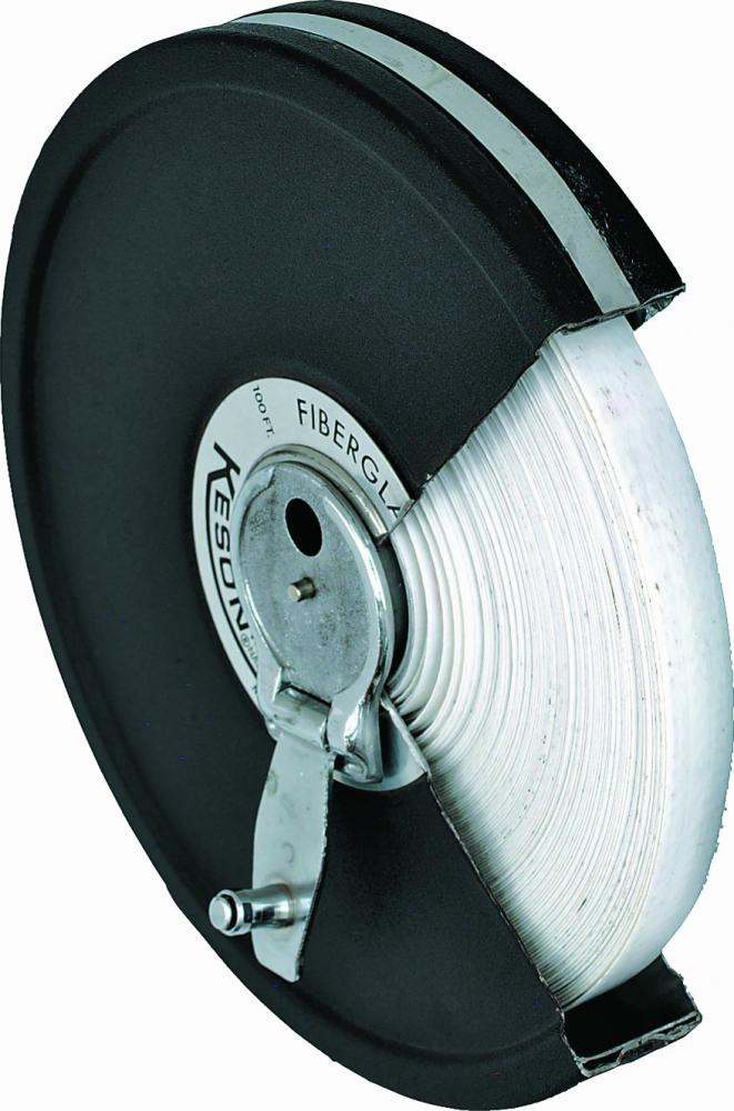 100 FT, UNITS: 1/10, 1/100, FIBERGLASS TAPE MEASURE CLOSED CASE