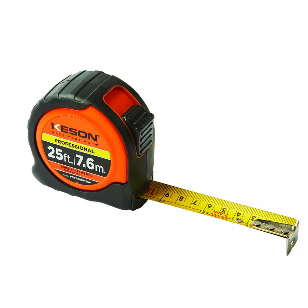 25 FT x 1 IN, PRO CASE, NYLON COATED STEEL BLADE, UNITS: FT, 1/10, 1/100, ORANGE *NEW ITEM