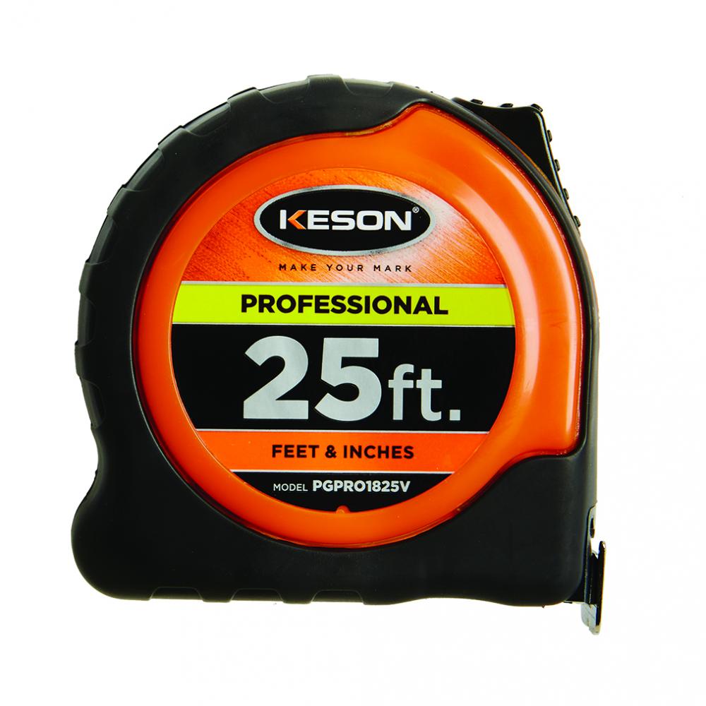 25 FT x 1 IN, PRO CASE, NYLON COATED STEEL BLADE, UNITS: FT, 1/8, 1/16, ORANGE