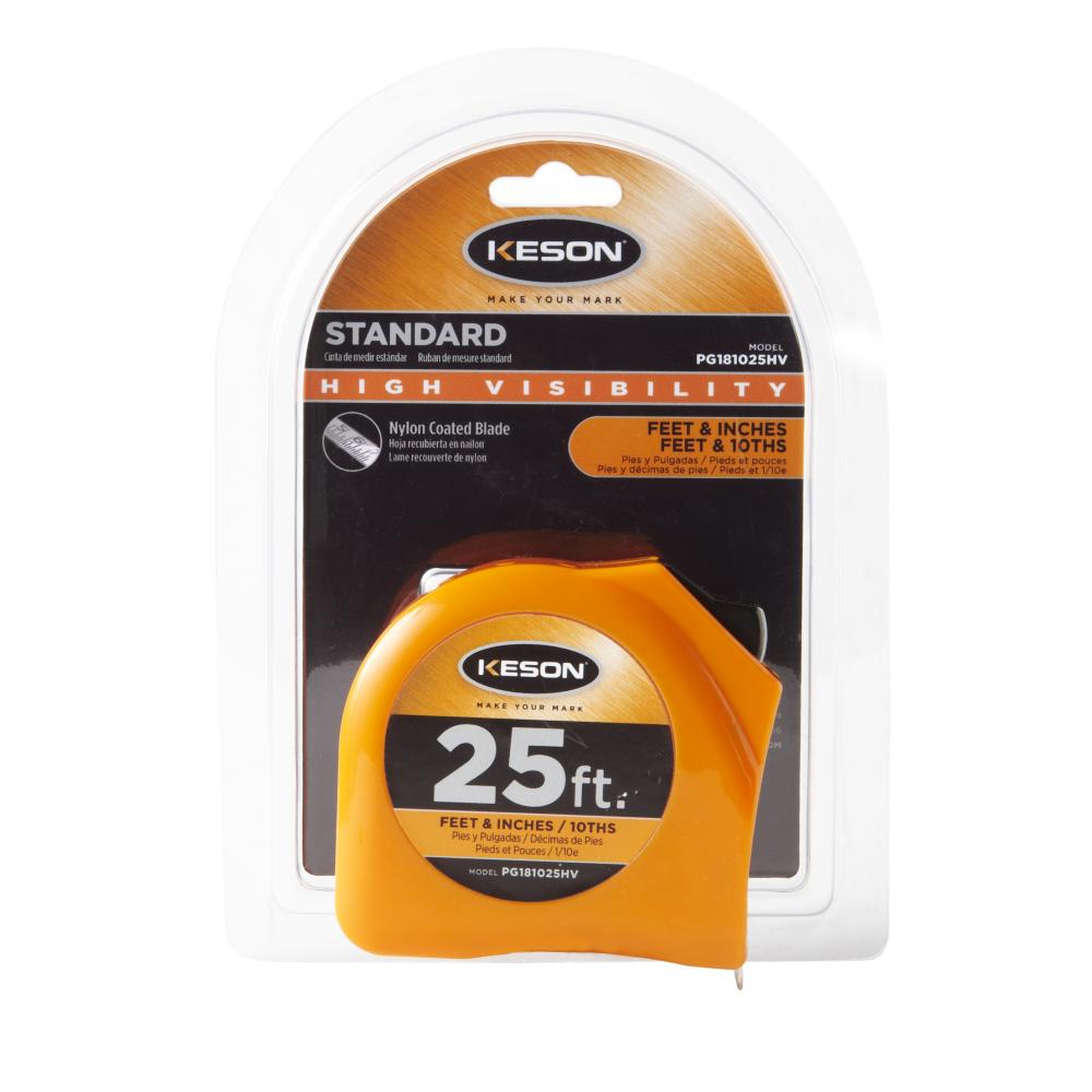 25 FT x 1 IN, TOGGLE LOCK, NYLON COATED STEEL , UNITS: FT, 1/8, 1/16 & FT, 1/10, 1/100, ORANGE
