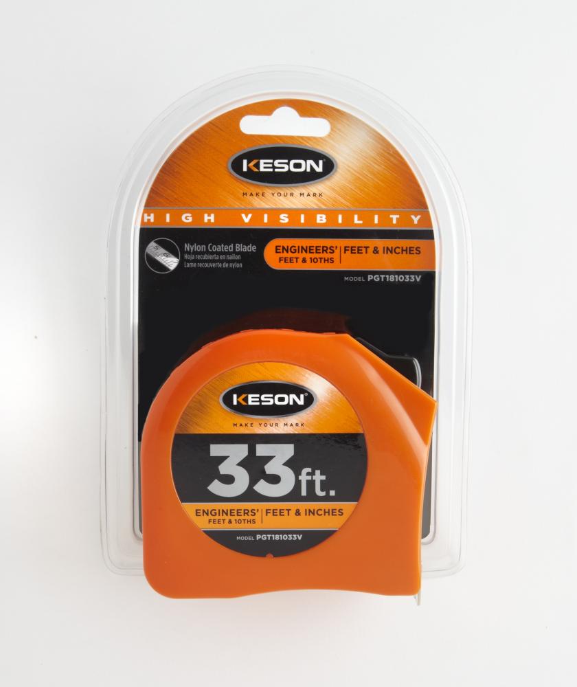 33 FT x 1 IN, TOGGLE LOCK, NYLON COATED STEEL , UNITS: FT, 1/8, 1/16 & FT, 1/10, 1/100, ORANGE