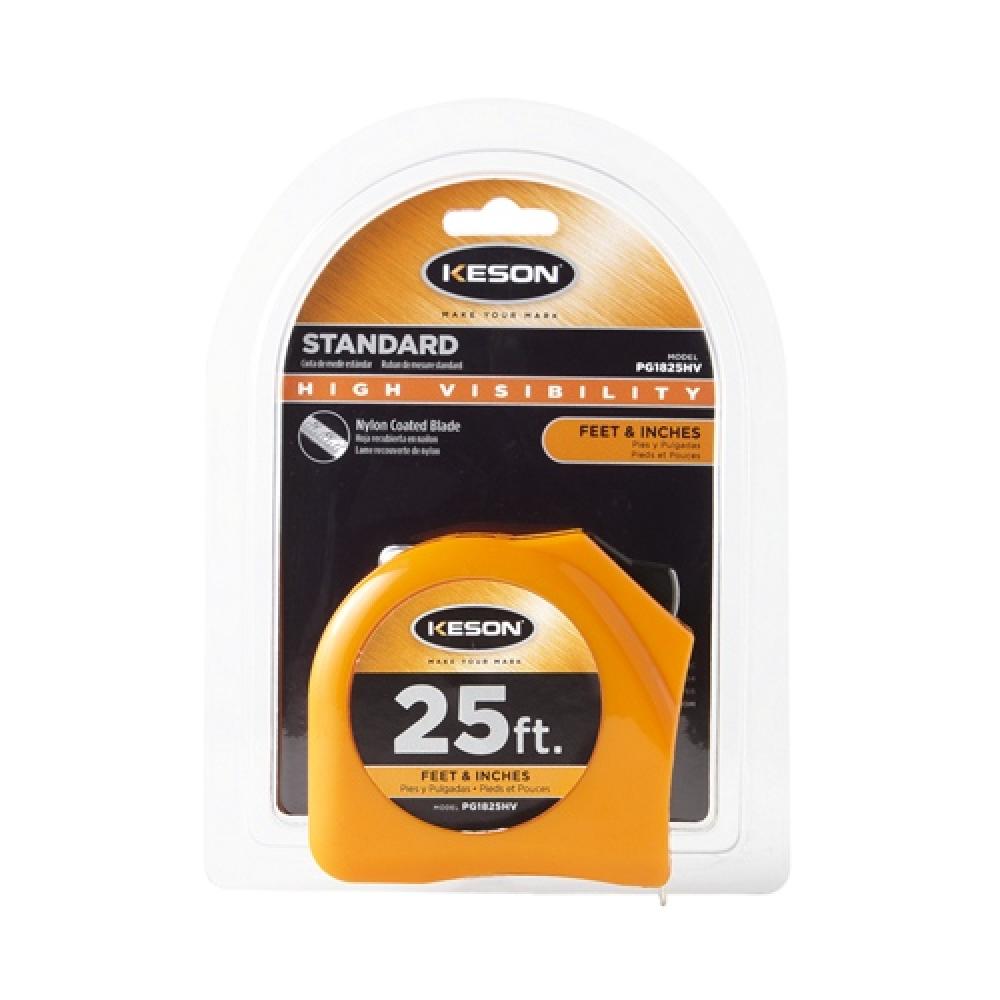25 FT x 1 IN, TOGGLE LOCK, NYLON COATED STEEL BLADE, UNITS: FT, 1/8, 1/16, ORANGE