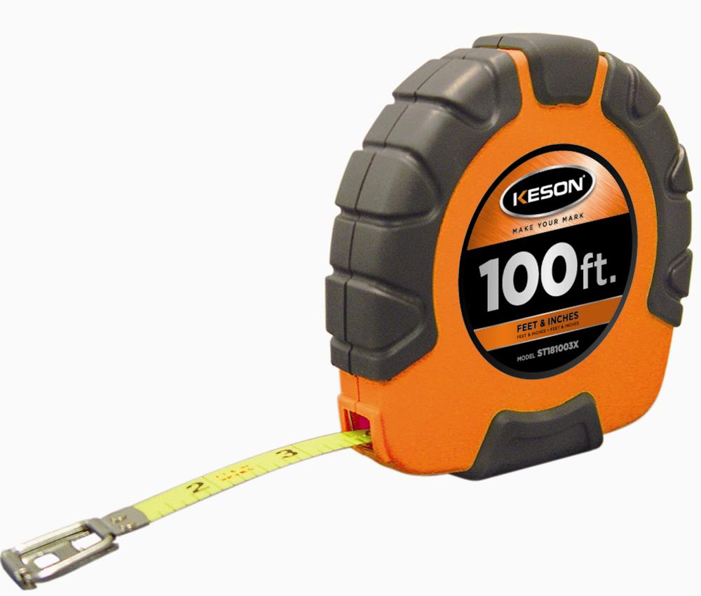 100 FT, UNITS: IN, 1/8, LACQUER COATED STEEL TAPE WITH HOOK