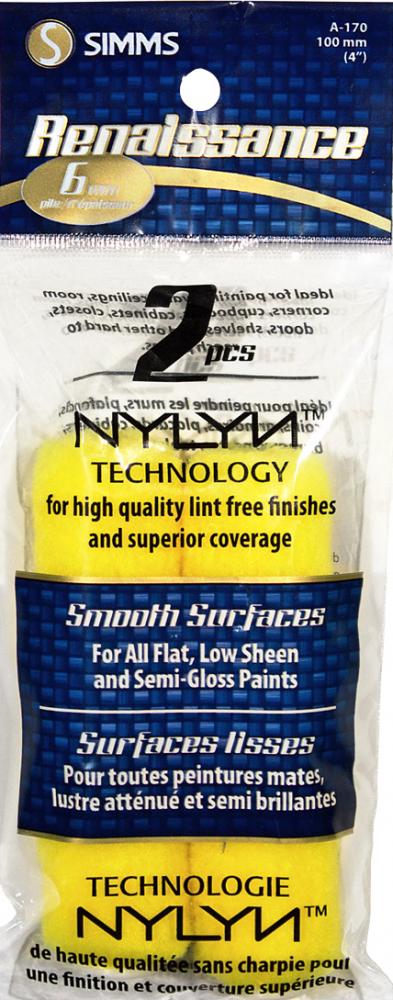 Lint free mini roller cover 100mm x 6mm pile 2pk