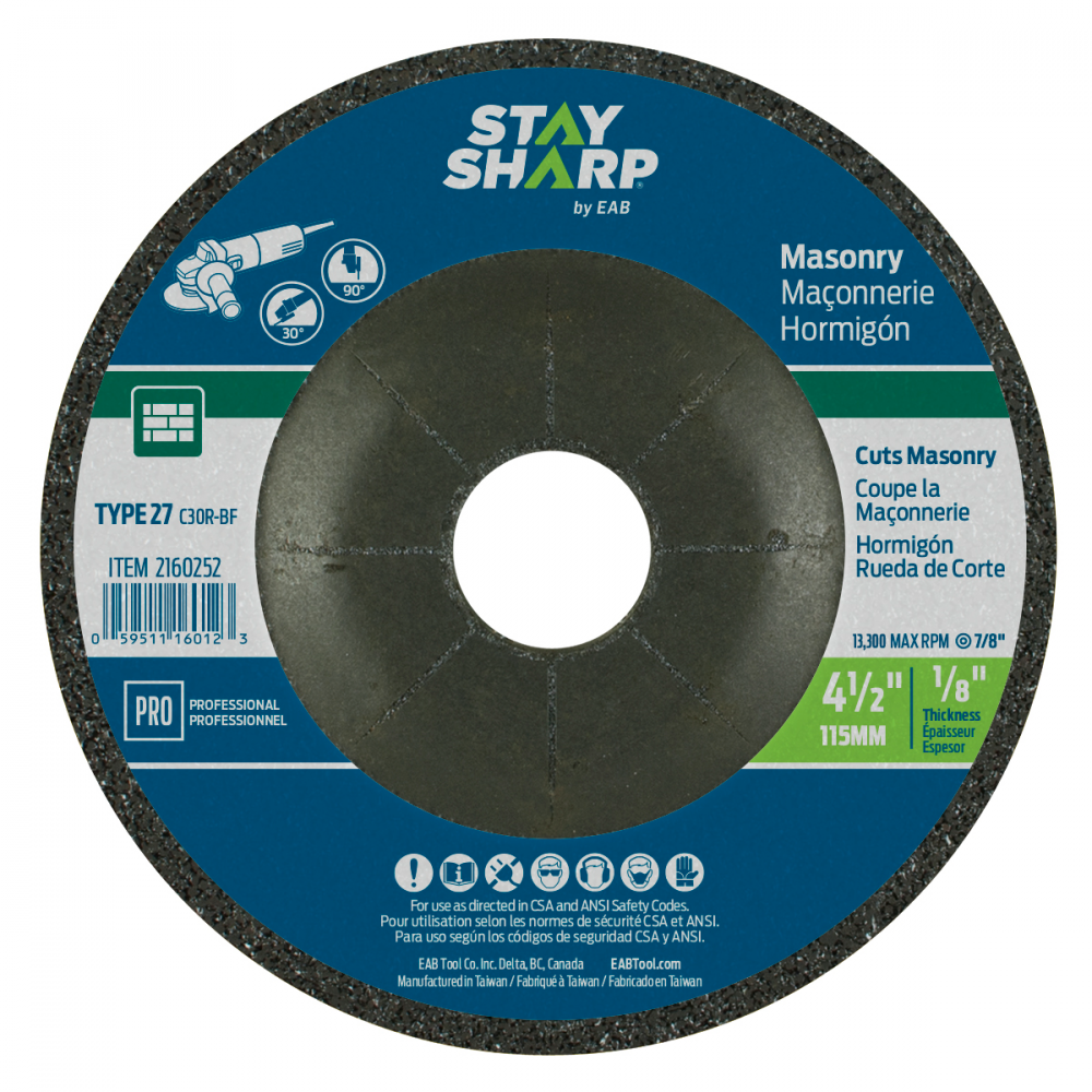 4 1/2&#34; x 1/8&#34;  Depressed Center Wheel Masonry Grinding Flat Wheel Type 27