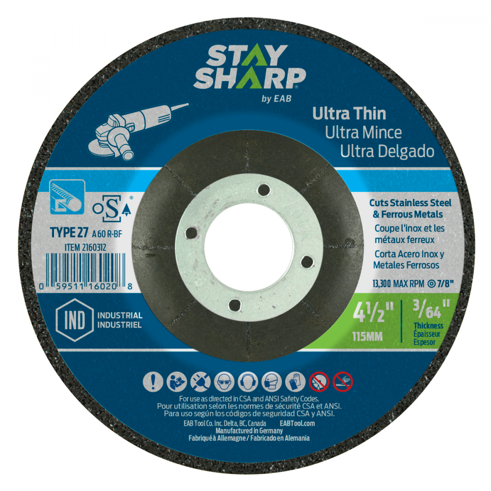 4 1/2&#34; x 3/64&#34;  Depressed Center Wheel Metal Cutting Flat Wheel Type 27 Ultra Thin