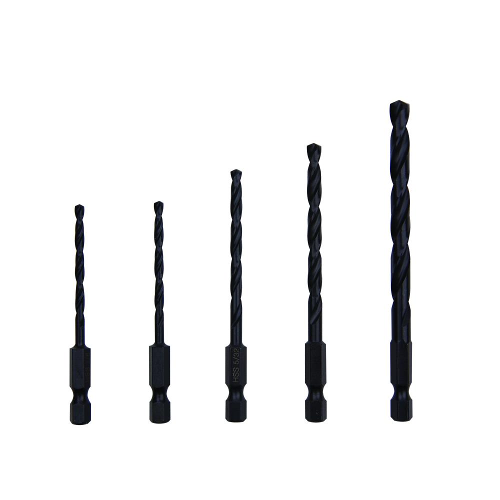 1/8&#34;(2), 5/32&#34;, 3/16&#34;, 1/4&#34;  Wood Impact Hex Shank Industrial Drill Bit (5 Pc Multip