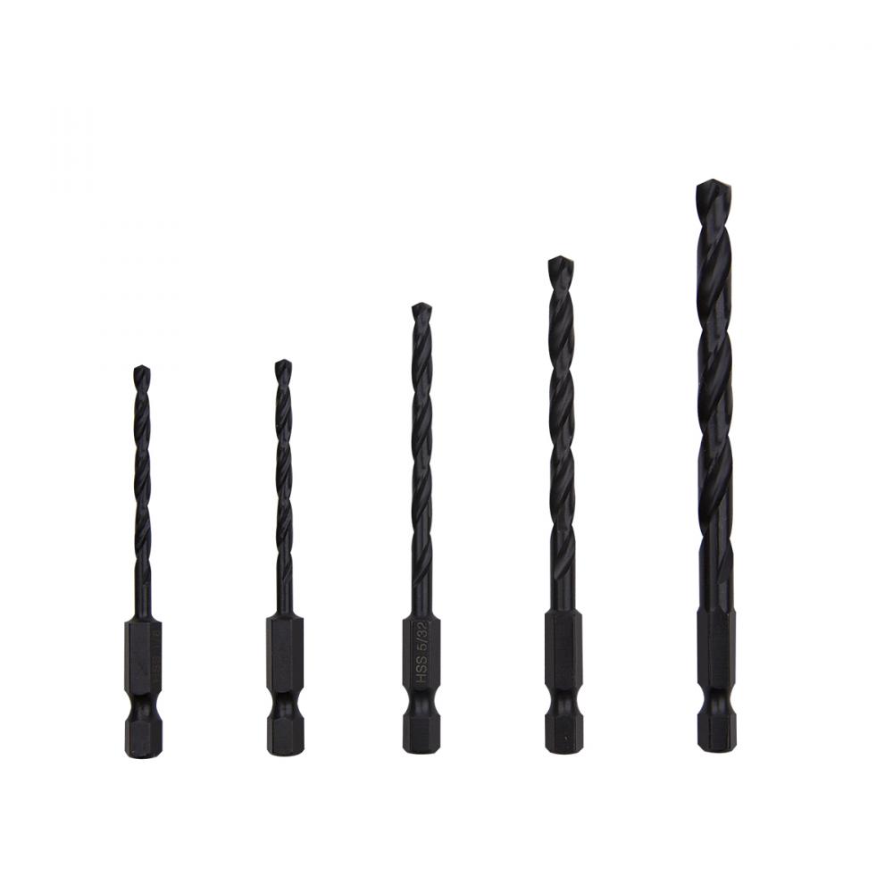 1/8&#34;(2), 5/32&#34;, 3/16&#34;, 1/4&#34;  Wood Impact Hex Shank Industrial Drill Bit (5 Pc Multip