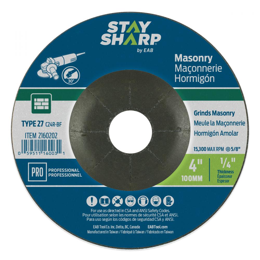 4&#34; x 1/4&#34;  Depressed Center Wheel Masonry Grinding Flat Wheel Type 27