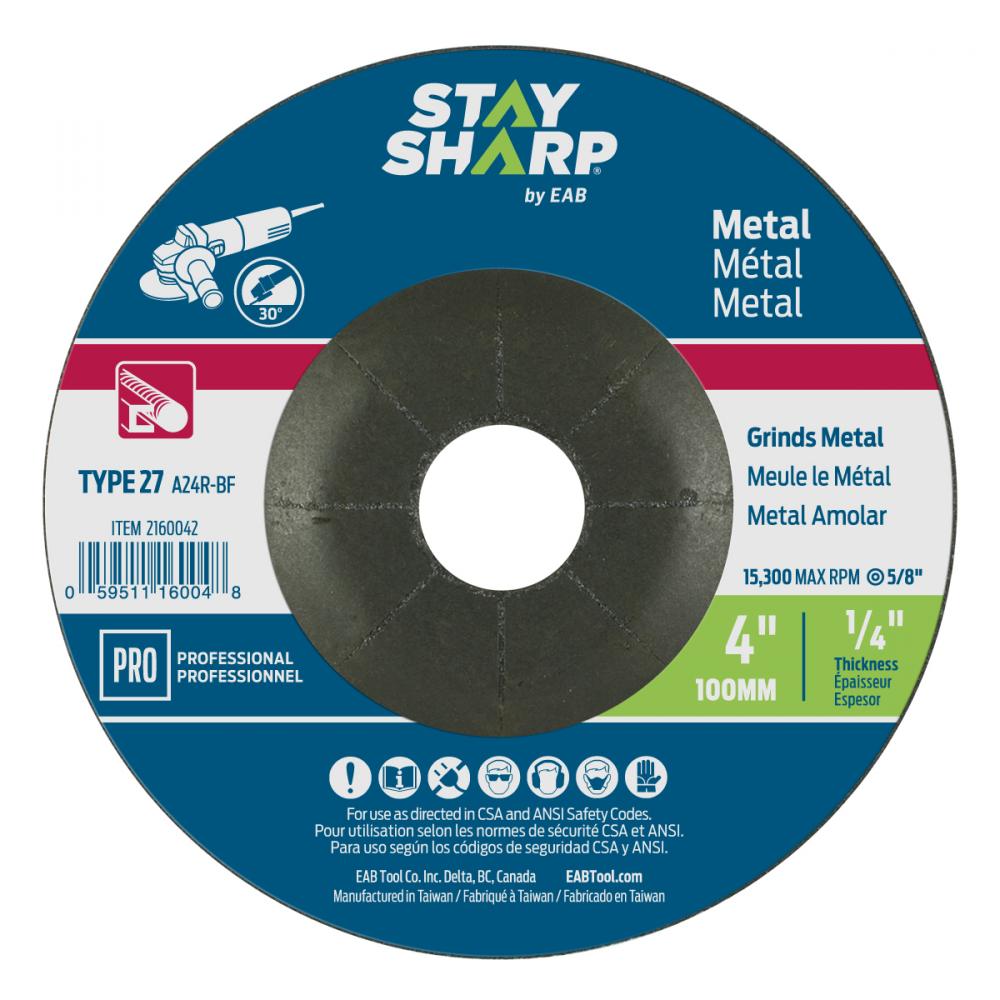 4&#34; x 1/4&#34;  Depressed Center Wheel Metal Grinding Flat Wheel Type 27