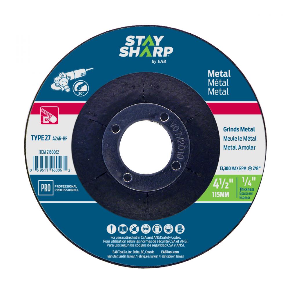 4 1/2&#34; x 1/4&#34;  Depressed Center Wheel Metal Grinding Flat Wheel Type 27