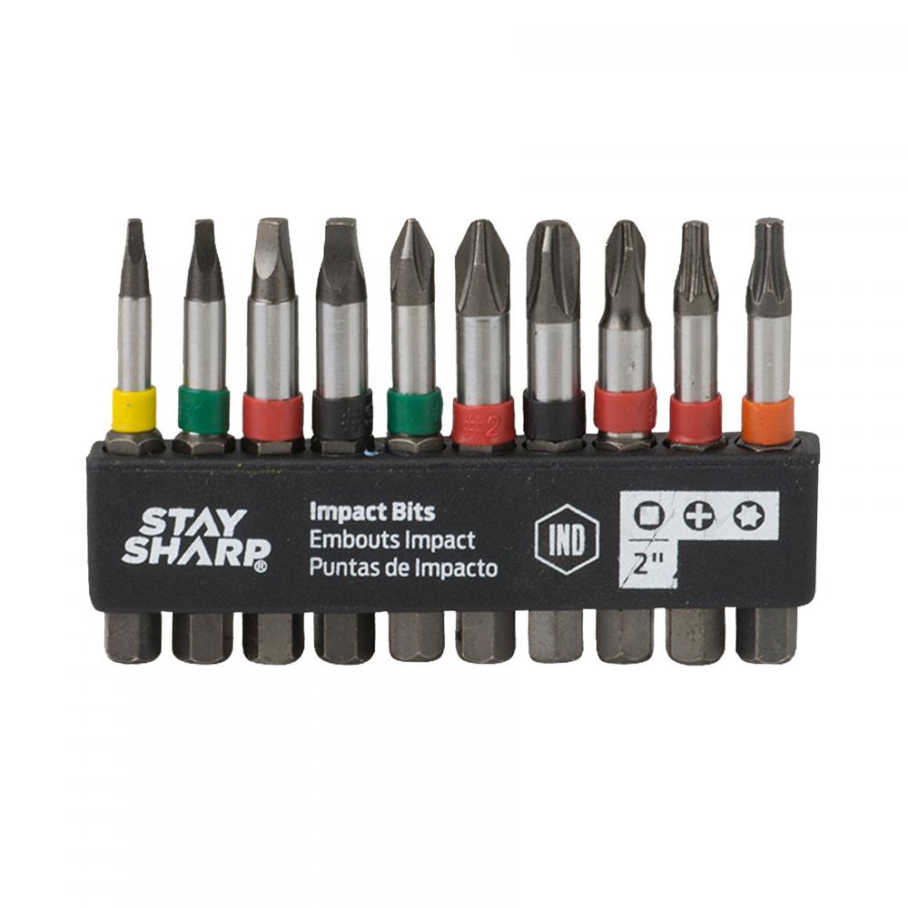 2&#34; x Assorted Impact Bit Clip Square Recess, Phillips, Torx (10 Pc Multipack)