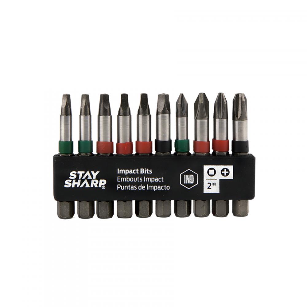 2&#34; x Assorted Impact Bit Clip Square Recess, Phillips (10 Pc Multipack)