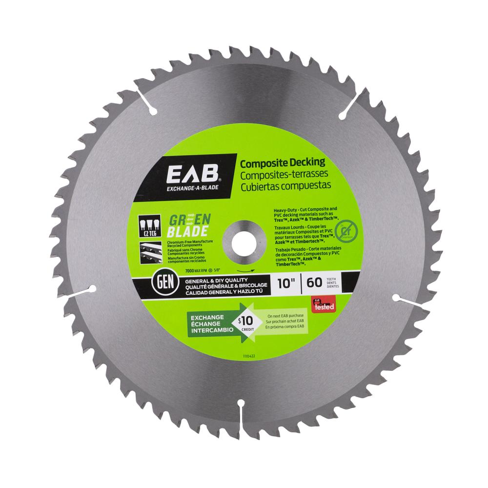 10&#34; x 60 Teeth Finishing Green Blade Composite Decking Saw Blade