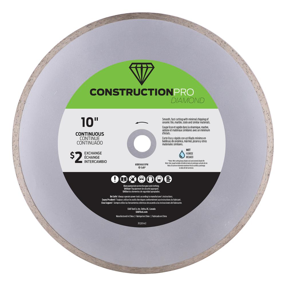 10&#34; Continuous Rim Ceramic Tile Yellow Diamond Blade