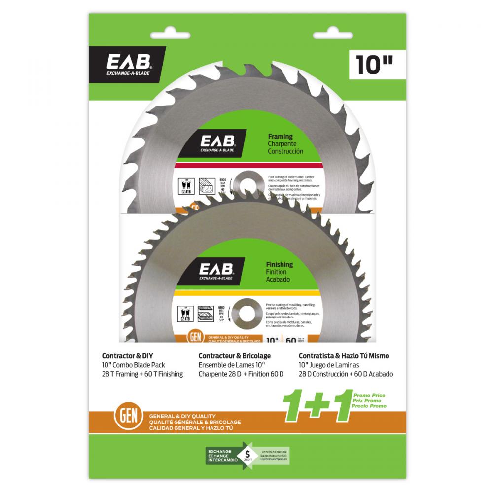 10&#34; x 28 & 60 Teeth Framing Combo (2 Pc Multipack) Saw Blade