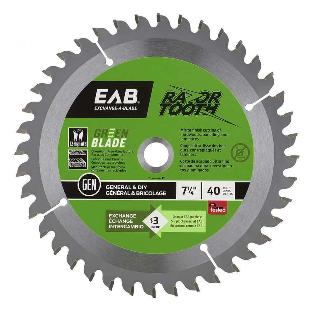 7 1/4&#34; x 40 Teeth Finishing Green Blade RazorTooth® Saw Blade