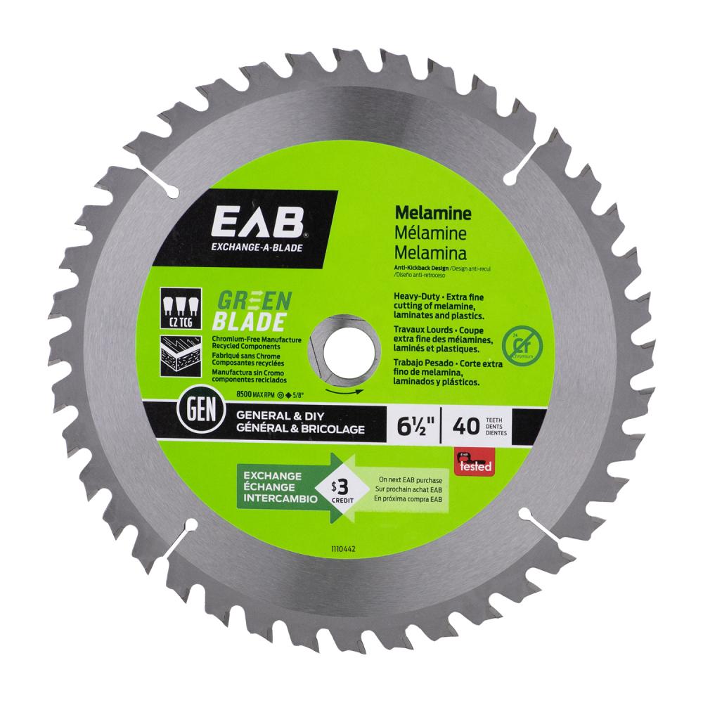 6 1/2&#34; x 40 Teeth Finishing Green Blade Melamine Saw Blade