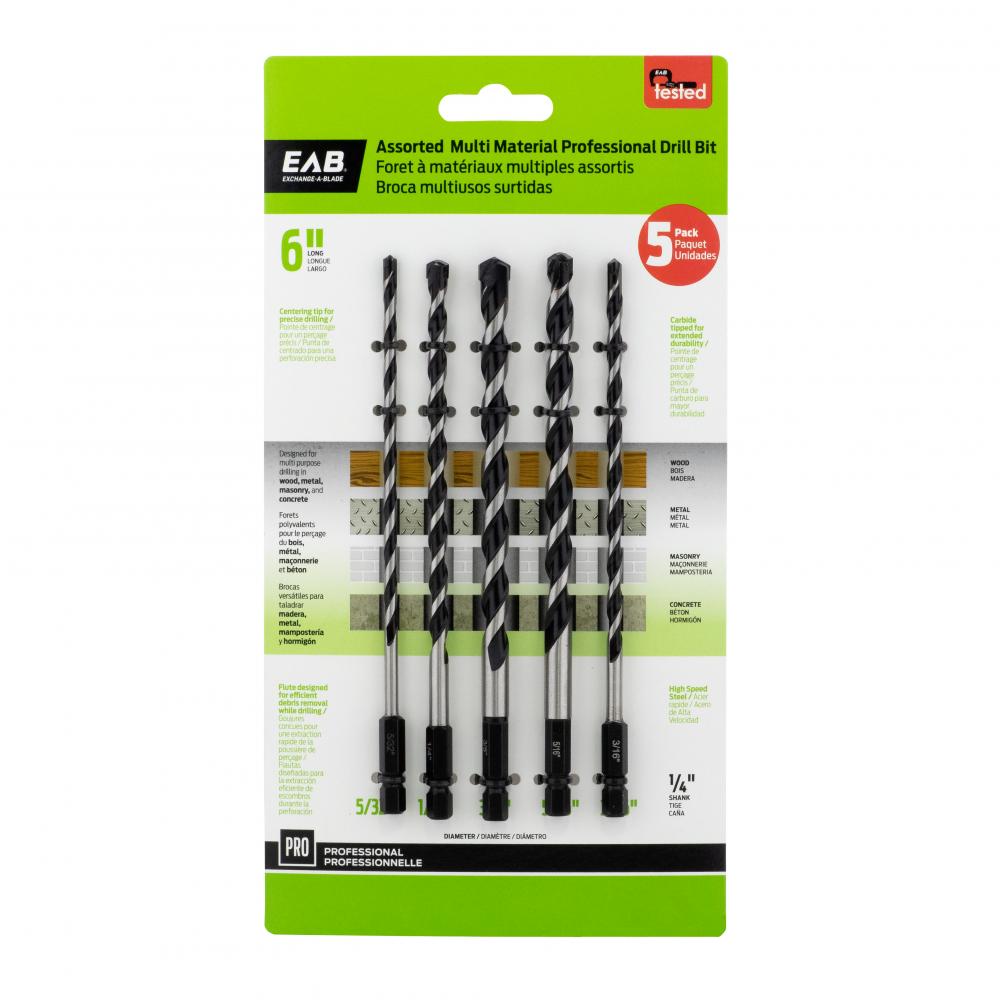 Assorted x  6&#34; Specialty Multi Material Professional Drill Bit (5 Pc Multipack)