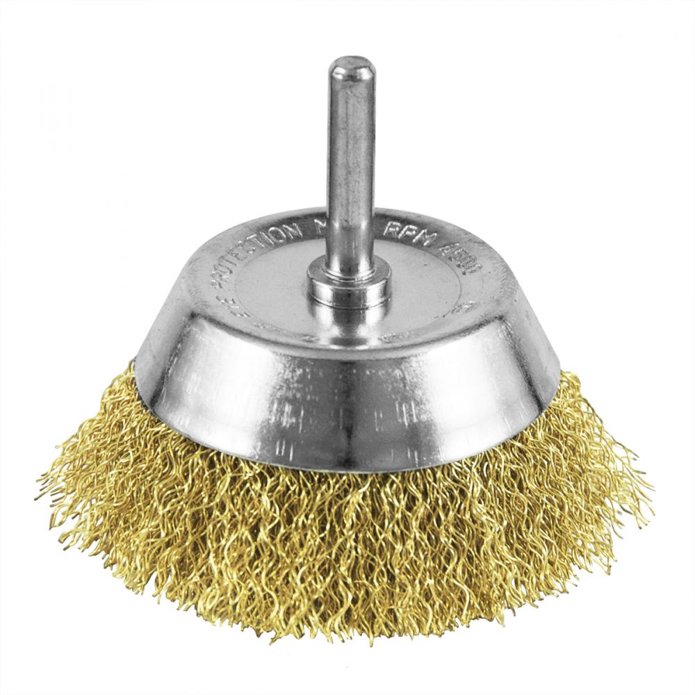 3&#34; x 1/4&#34; Shank Brass Coated Crimped Coarse  Wire Cup