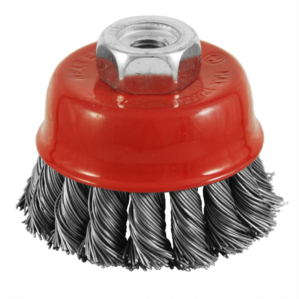 2 1/2&#34; x M10 x 1.25 Arbor Carbon Steel Knotted Cleaning & Polishing Wire Cup