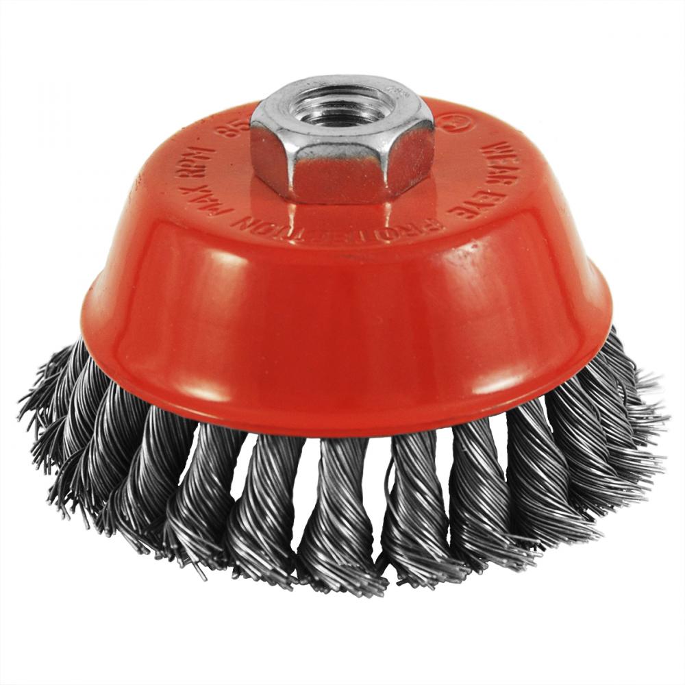 4&#34; x 5/8&#34;-11mm Threaded Arbor Carbon Steel Knotted  Wire Cup