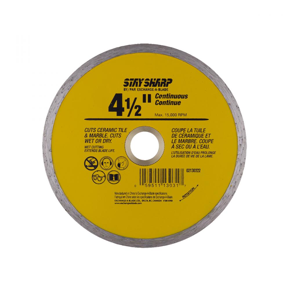 4 1/2&#34; Continuous Rim Ceramic Tile Yellow Diamond Blade